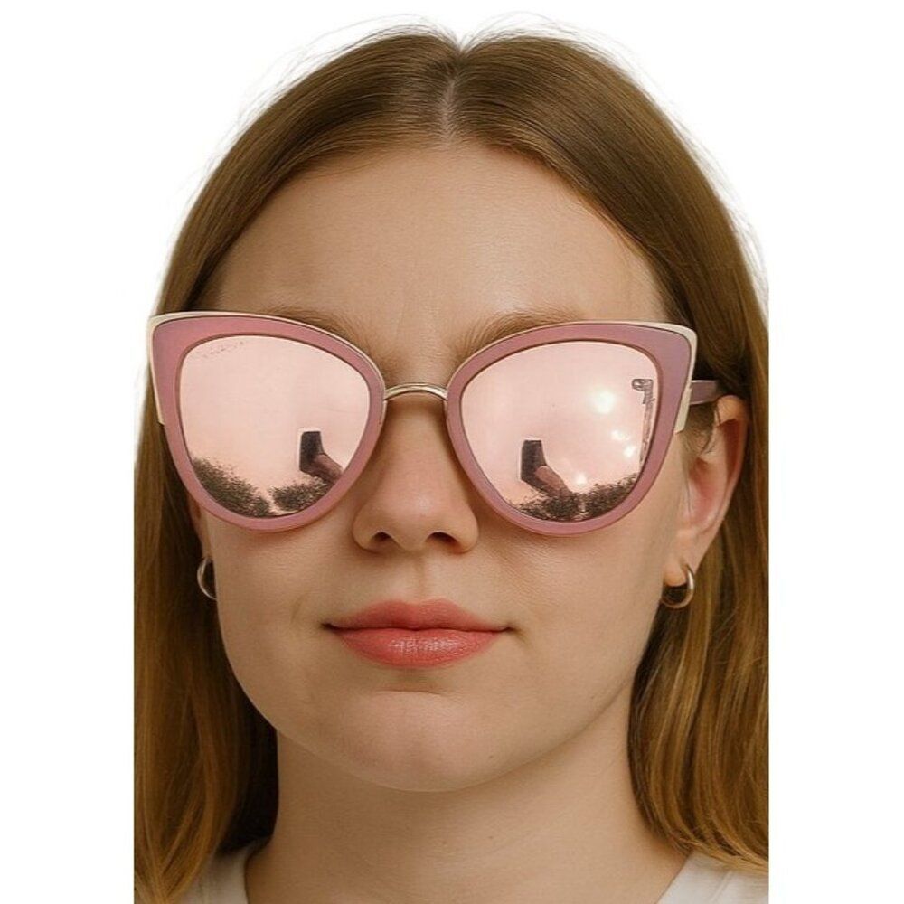 Guess Cat Eye Sunglasses Pink Rose Gold Mirrored Hardcase Women's Woman's